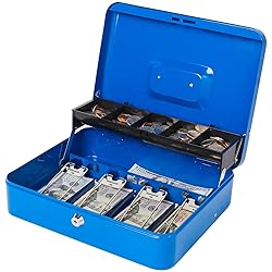 Jssmst Locking Large Metal Cash Box with Money