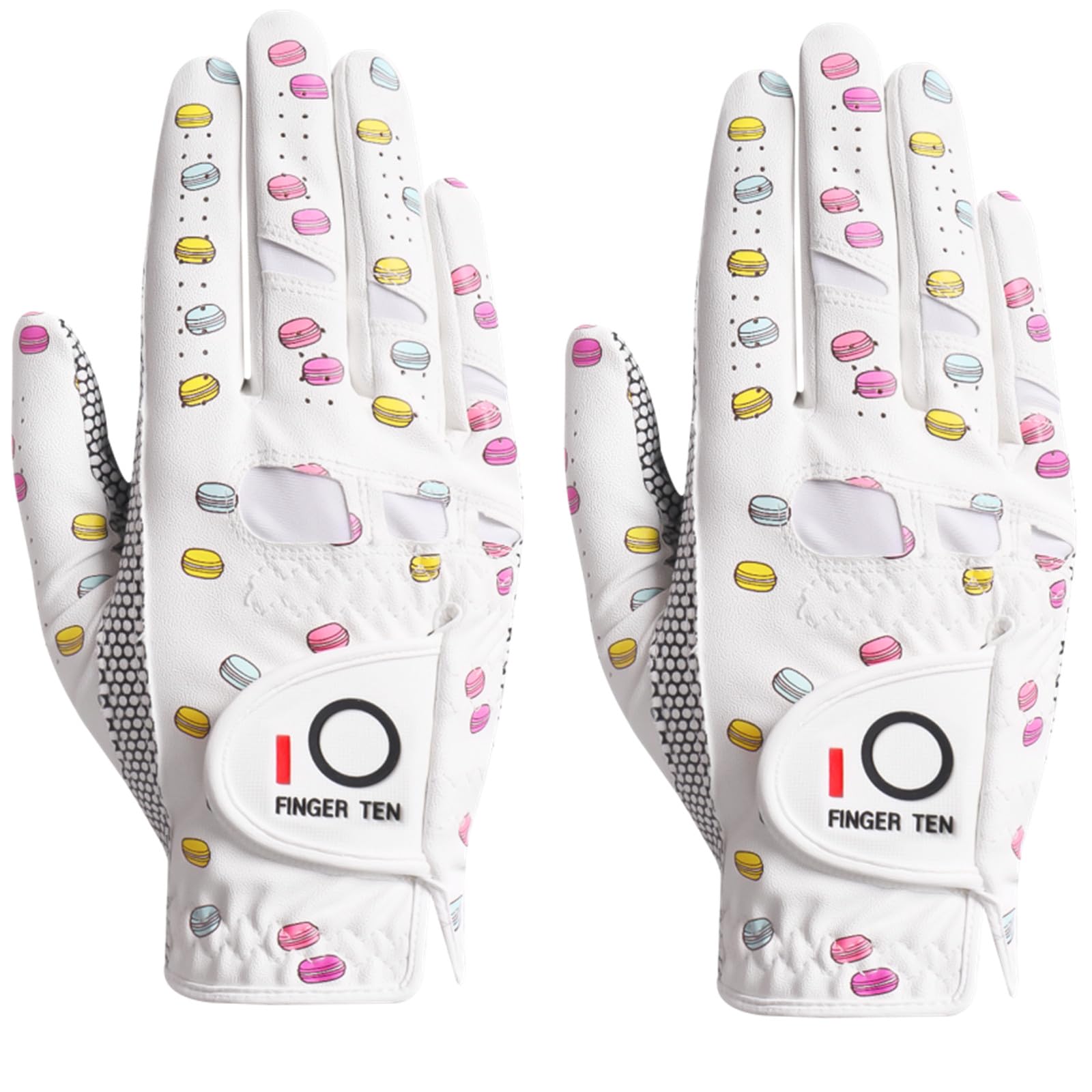FINGER TEN Golf Gloves Ladies Left Hand with Non Slip Palm All Weather Soft Value 2 Pack, Women Golf Glove Rain Grip Weathersof Flexible (Medium,Right,White)
