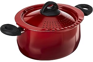 Bialetti Oval Aluminum 5.5 Quart Pasta Pot with Strainer Lid, Nonstick, Red