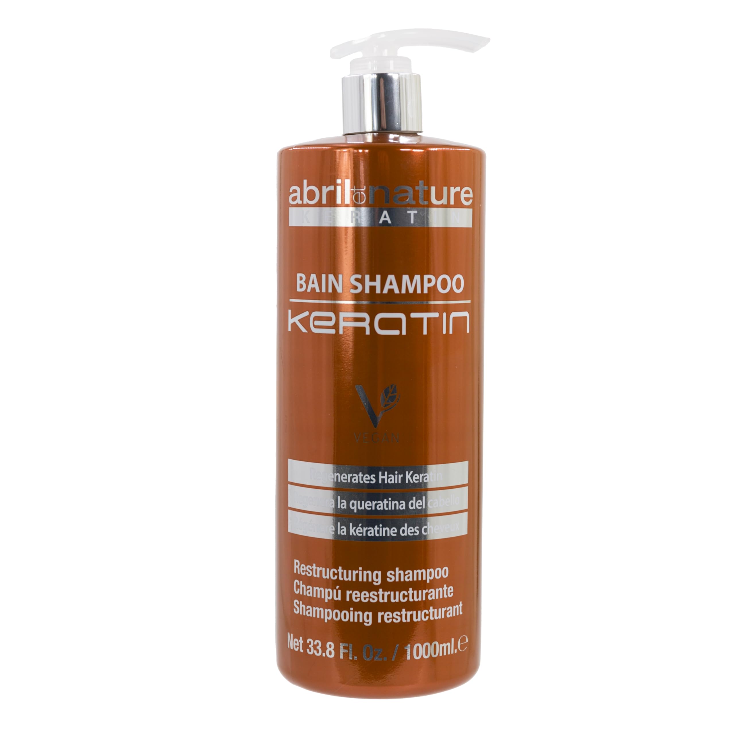 abril et nature - Professional Hairdressing Shampoo Keratin - Repairs and Restructures - For Dull Natural Hair - Ultra-Fast Action - Strengthening Treatment with Keratin - 250 ml
