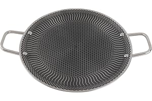 LiebeWH Korean BBQ Grill Pan, Stainless Steel Non Stick Round BBQ Pan, Ideal for Indoor Outdoor Cooking and Camping (34cm)