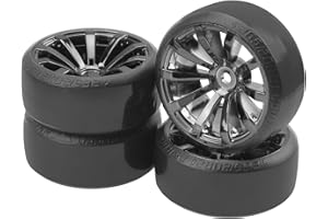 SHARE GOO ShareGoo RC 1/10 Drift Tires W/Plastic Wheel Rims 12mm Hex Compatible with HSP Tamiya Kyosho RedCat Traxxas Sakura WLtoys 3Racing 1/10 RC On-Road Racing Touring Car (Black)