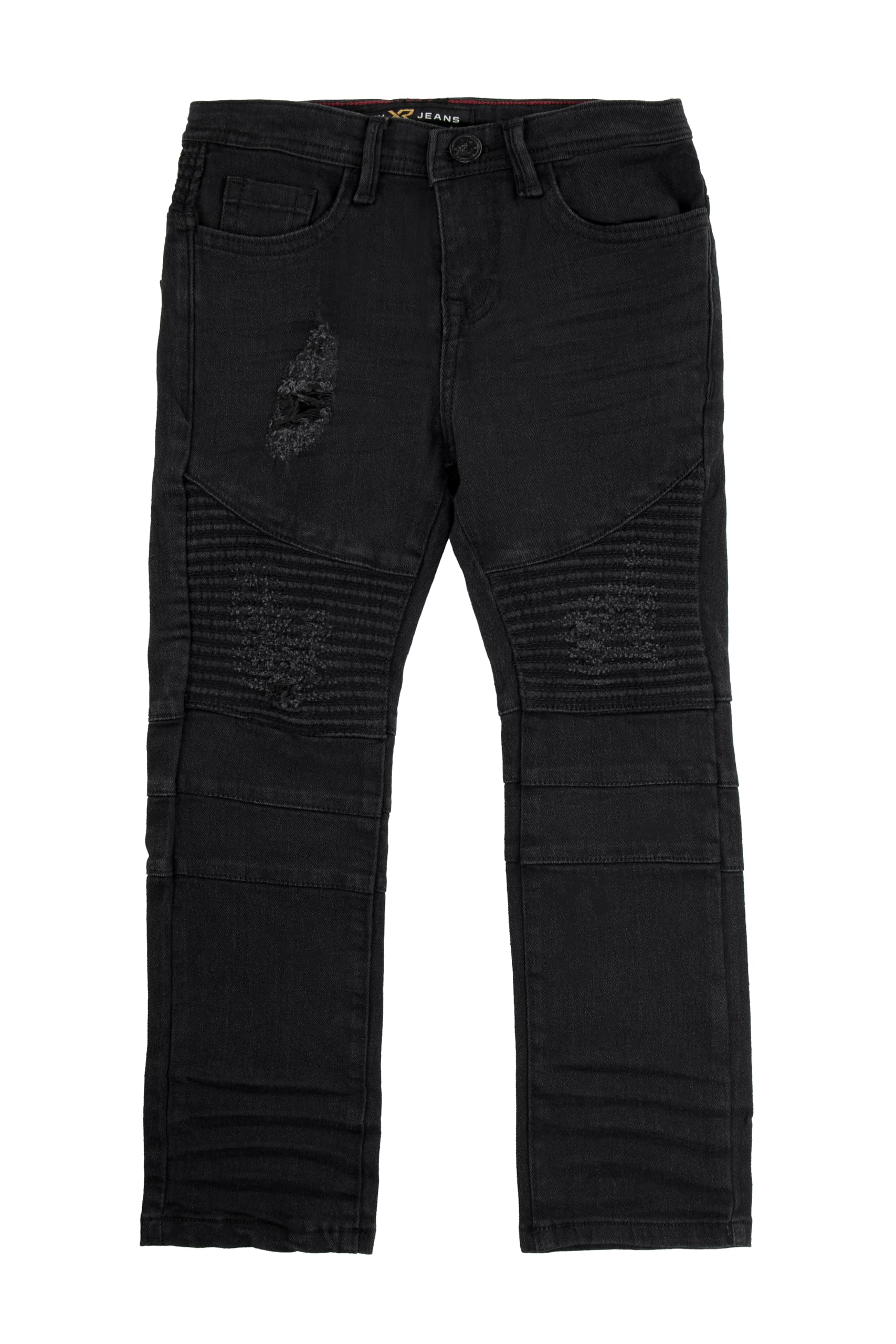 X RAY Boys Denim Jeans (4-20), Big Boy & Little Kids Stretch Slim Fit Pants, Distressed Ripped Biker Jeans for Boys, Jet Black Moto, 20 Image