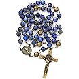 KOMI Handmade 8mm Natural Lapis Lazuli Gemstone Catholic Rosary Beads Necklace with Crucifix Cross & Centerpiece Rosaries