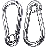 2pcs 3/8'' Stainless Steel Snap Hook Link M10 Carabiner Clip with Eyelet, 650lb Load, 4 Inch Length