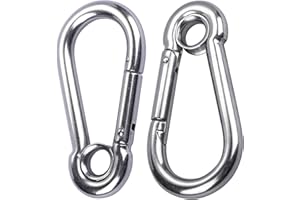 2pcs 3/8'' Stainless Steel Snap Hook Link M10 Carabiner Clip with Eyelet, 650lb Load, 4 Inch Length