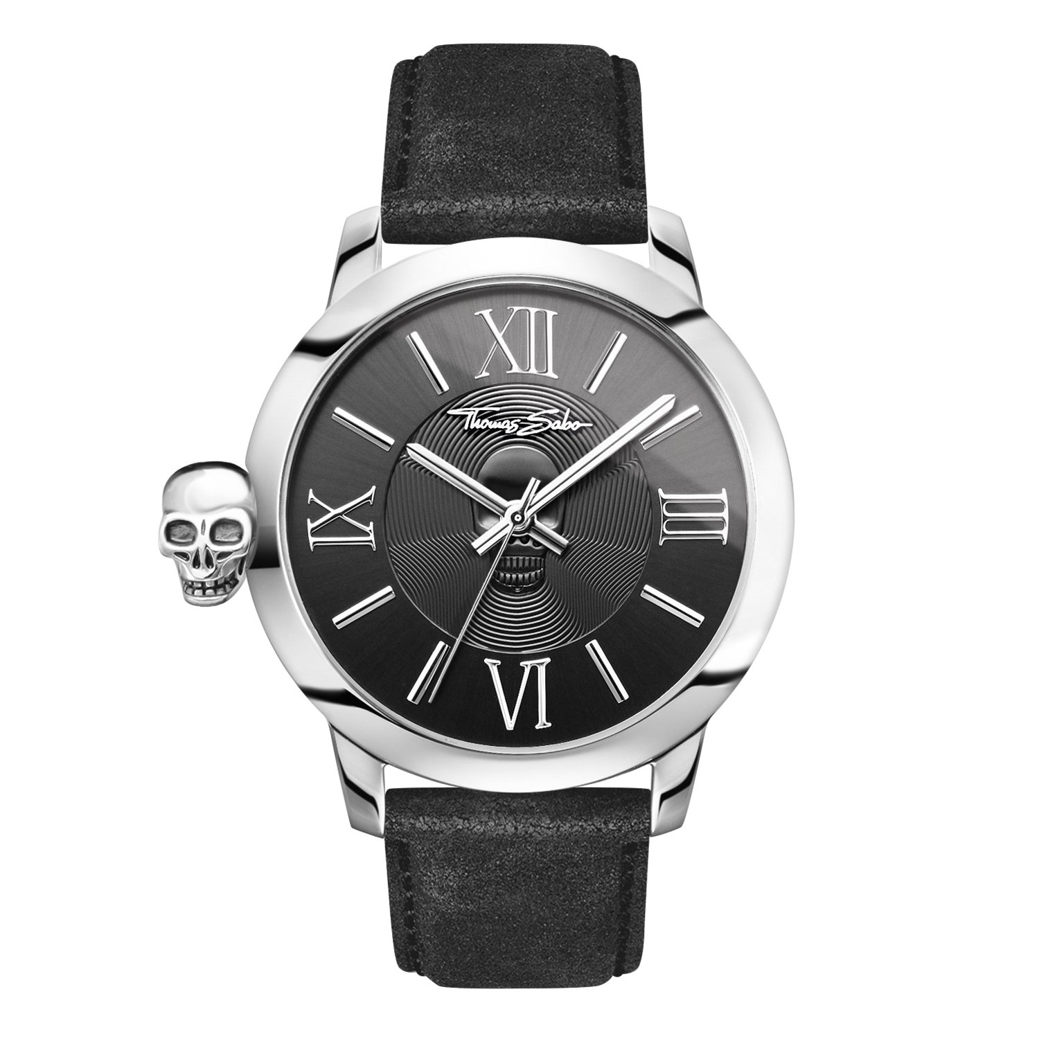 Thomas Sabo Men Watch Rebel With Karma Skull Analogue Quartz Edelstahl Leder WA0296-218-203-46 MM