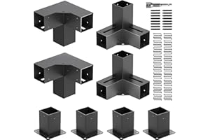 ZEKOO Pergola Brackets Kit 4x4 Gazebo Brackets Heavy Duty Black Powder-Coated 3-Way Right Angle Corner Brackets with Post Bases Pergola kit for Outdoor Pergola Gazebo Patio Garden