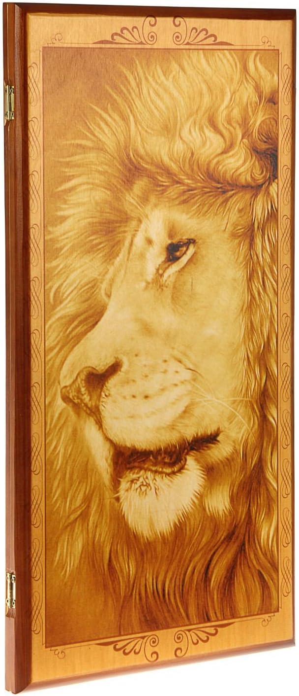 24" Wood Backgammon and Checkers Game Set Lion