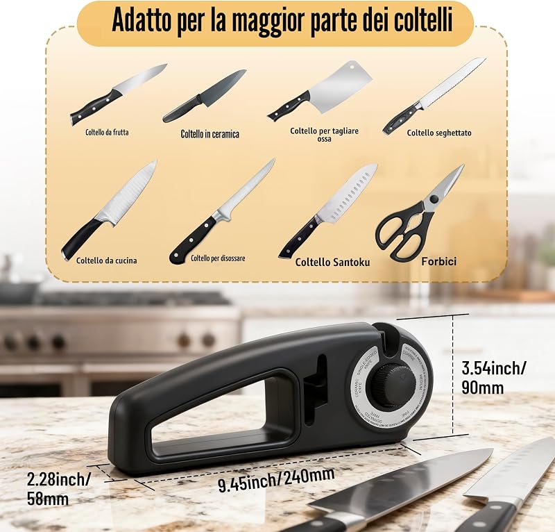 Affilacoltelli Professionale 7 in 1, Affila Coltelli da Cucina, Affilatore per Coltelli, Knife Sharpener, Seghettati Ceramici Affila Forbici, Affilacoltelli Manuale, Affilatrice Coltelli