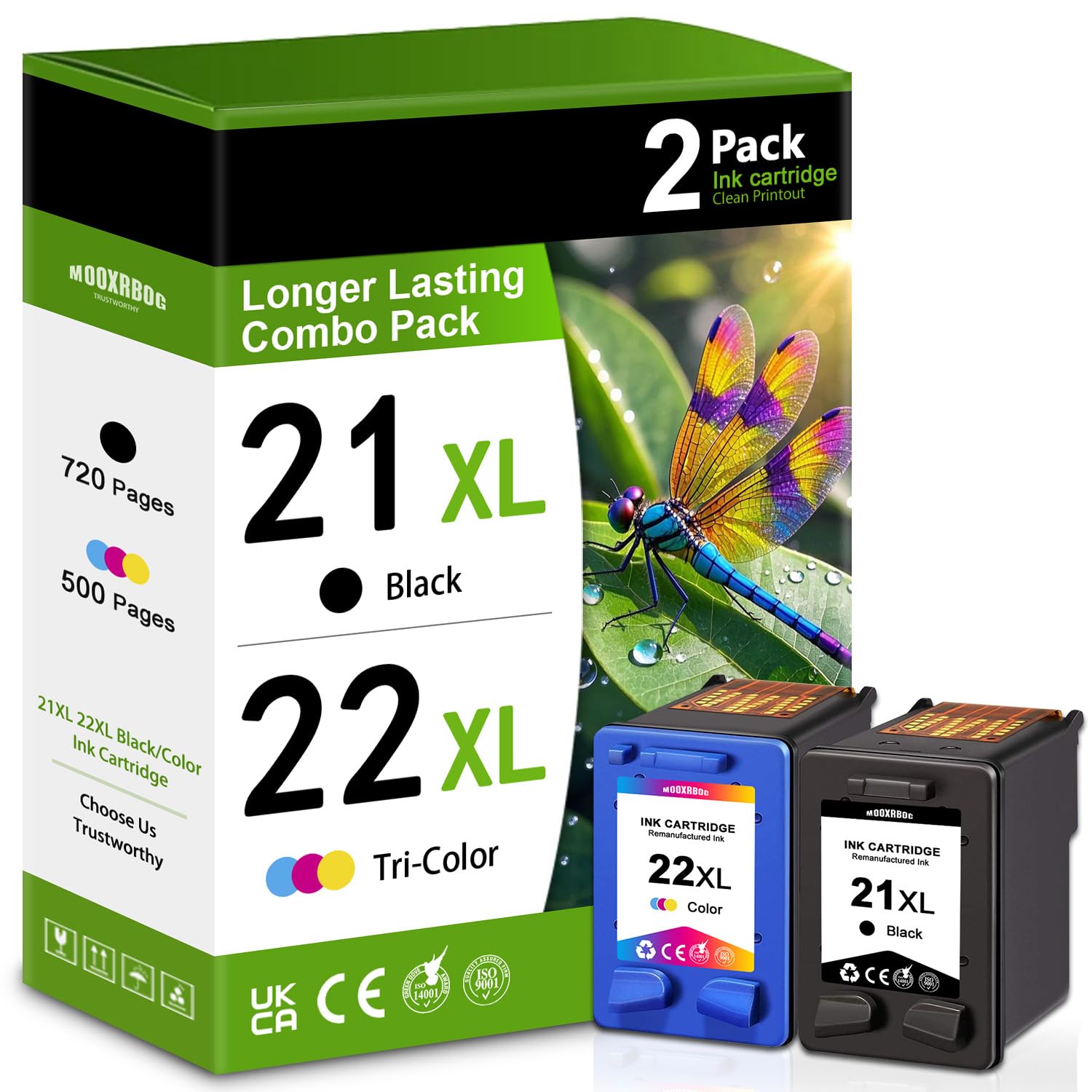 Photo 1 of 21XL 22XL Ink Cartridges Combo Pack Compatible HP 21 22 Ink Cartridges Replacement for OfficeJet 4315 J3680 DeskJet F2210 F4180 F380 F300 F4140 D1455 3940 PSC 1410 (2-Pack, Black/Tri-Color)