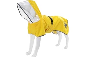 MAMORE Dog Raincoat Hooded Poncho,Waterproof Dog Rain Coat with Reflective Strip, Adjustable Lightweight Dog Rain Jacket with Double Layer for Large Medium Small Dogs (Yellow, Large)