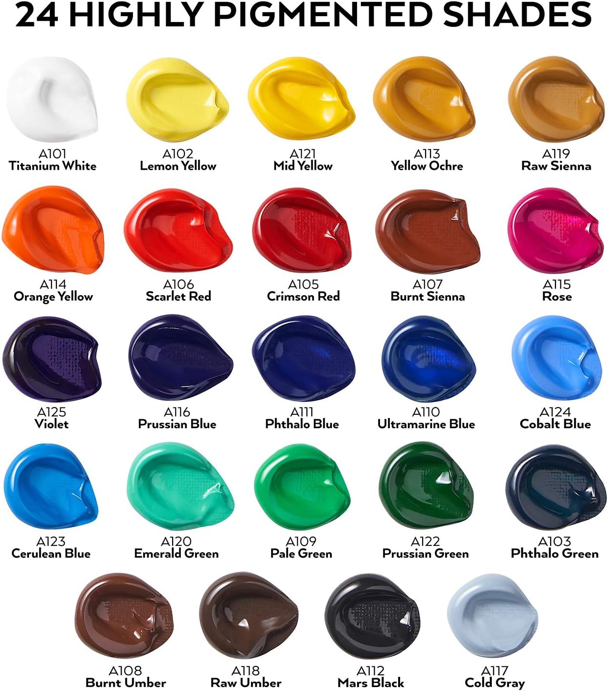 Arteza Acrylic Paint, Set of 24 Colors/Tubes (22 ml/0.74 oz.) with Storage Box, Rich Pigments, Non Fading, Non Toxic Paints for Artist, Hobby Painters & Kids, Ideal for Canvas Painting