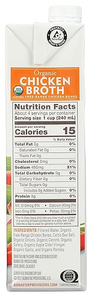 BONAFIDE PROVISIONS ORGANIC CHICKEN BROTH, SHELF STABLE 32 FL OZ