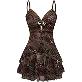 SHENHE Women's Y2k Hippie Vintage Boho Dress Lace Trim Layered Ruffle Goth Mini Dresses