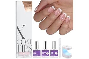 BTArtboxnails XCOATTIPS Gel Nail Kit - Short Squre French Tip Press on Nails Kit, Pink Soft Gel Nail Tips with Nail Gel, French Protecing Duo and Nail Lamp for Gift Home DIY