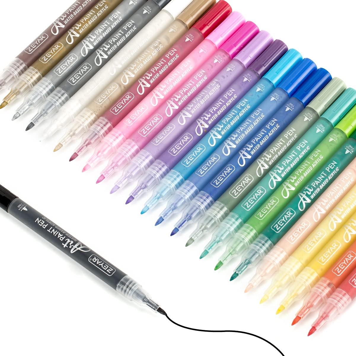 ZEYAR Acrylic Paint Pens, Extra Fine, 24 Colors, Permanent & Waterproof Ink, AP Certified, Works on Rock, Wood, Glass, Metal, Ceramic and Non porous Surfaces (24 Colors)