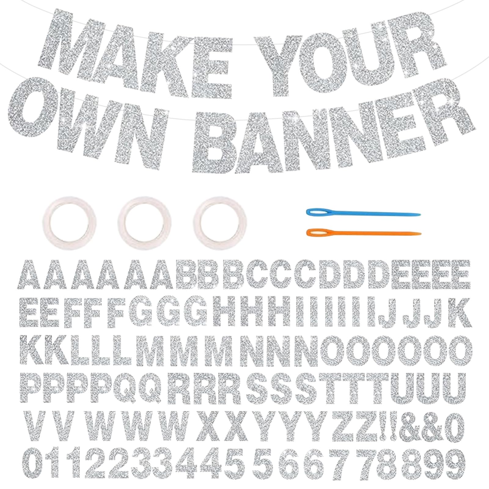 116 Custom Banners with Sparkling Letters DIY Personalized and Reusable Birthday Welcome Home Wedding Party Decoration (Silvery)