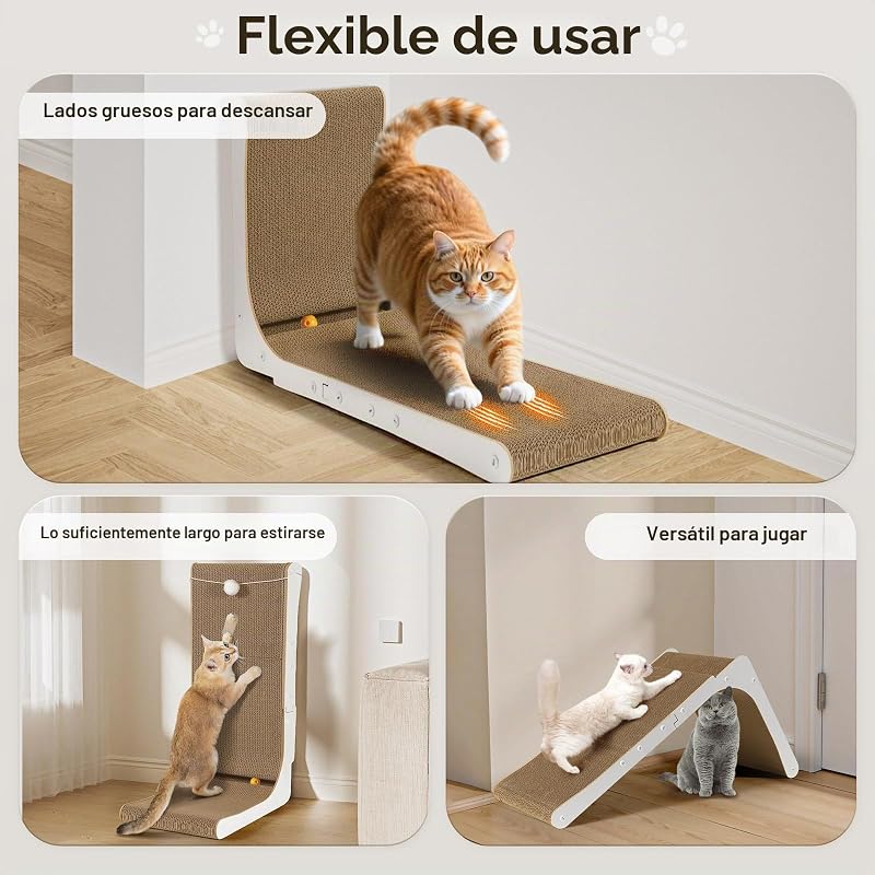 Arranhador para gatos em forma de L extra grosso, 68 cm, arranhador de cartão para gatos de interior, grande, branco