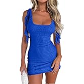 LCHLINY Women's Square Neck Sleeveless Mini Dress Bodycon Low Back Sundress
