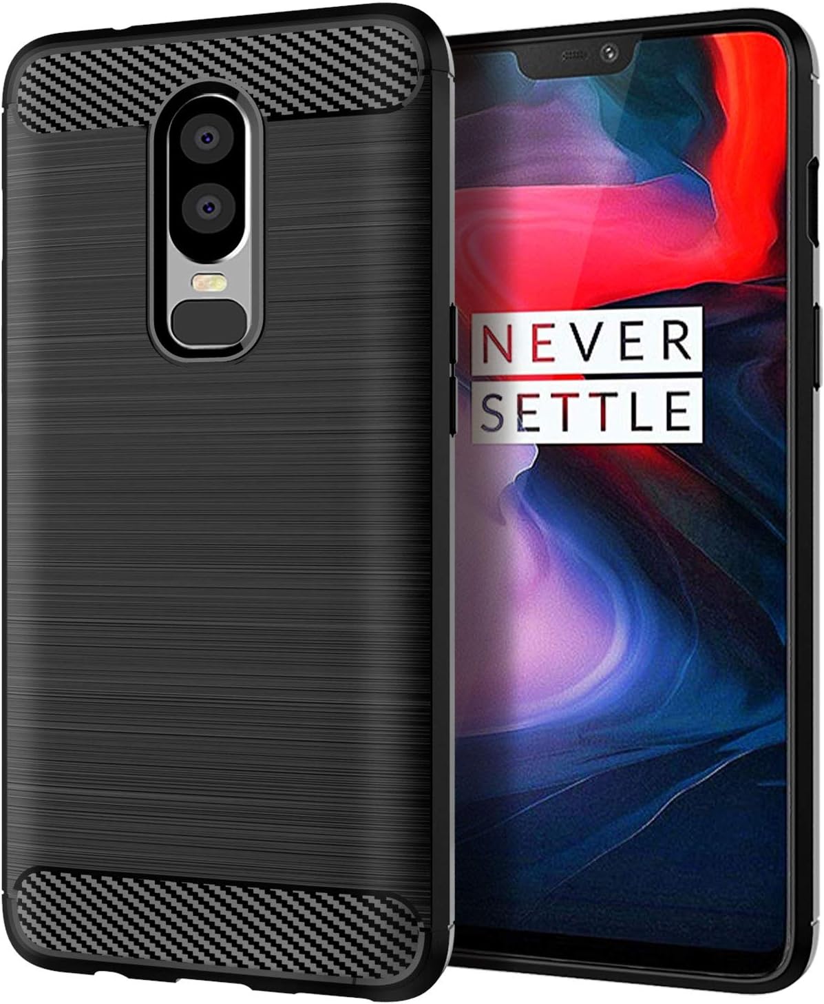 EGALO OnePlus 6 Phone Case,Slim Thin Flexible Soft TPU Shock Absorption Anti-Scratches Carbon Fiber Pattern Protective Cases Cover for OnePlus 6,Black