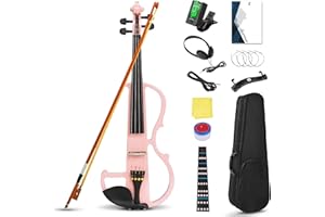 Pdfmaje Electric Violin, 4/4 Full Size Silent Electric Violin Kit for Beginners Adults Solid Wood Electric Fiddle Starter Set