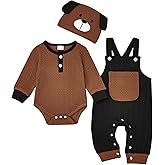 FOCUTEBB Baby Boy Clothes Cute Long Sleeve Romper Infant Pocket Overalls Adjustable Suspender Pants Set 0-18 Months