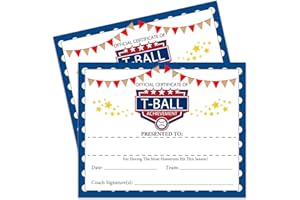 JIOJIO CHAN Certificates of Achievement, 25 T-Ball Award Certificates, Sports Achievement Award, Team Baseball Awards, Encouraging Gift for Students, Teams, Players and Employee 8x10 Inches