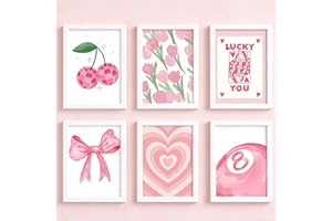 Pink Wall Art Posters for Teen Girls, Aesthetic Preppy Coquette Room Decor Paintings, Cute Bow Wall Decor, Trendy Bedroom and