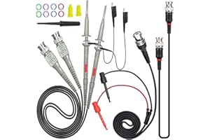 DAOKI 2PCS P6100 Oscilloscope Probe Kit 100MHz Scope Clip Test Probe for Oscilloscope with BNC to Mini Hook Leads, BNC Male to BNC Male Cable
