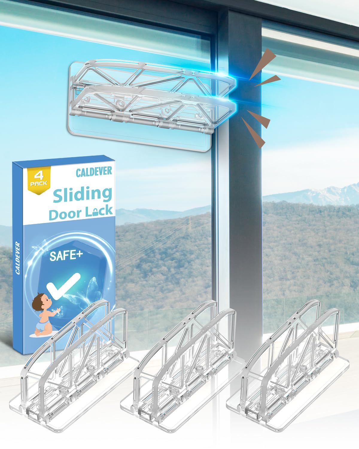 Photo 1 of Patio Glass Sliding Door Lock - 4 Pack Window ChildProof Use Child Safety Locks, Slider Door Security Stop Lock Guard Kids for Home Slide Glass Doors Bar Backyard Closet Cabinet, Proof Window Stopper