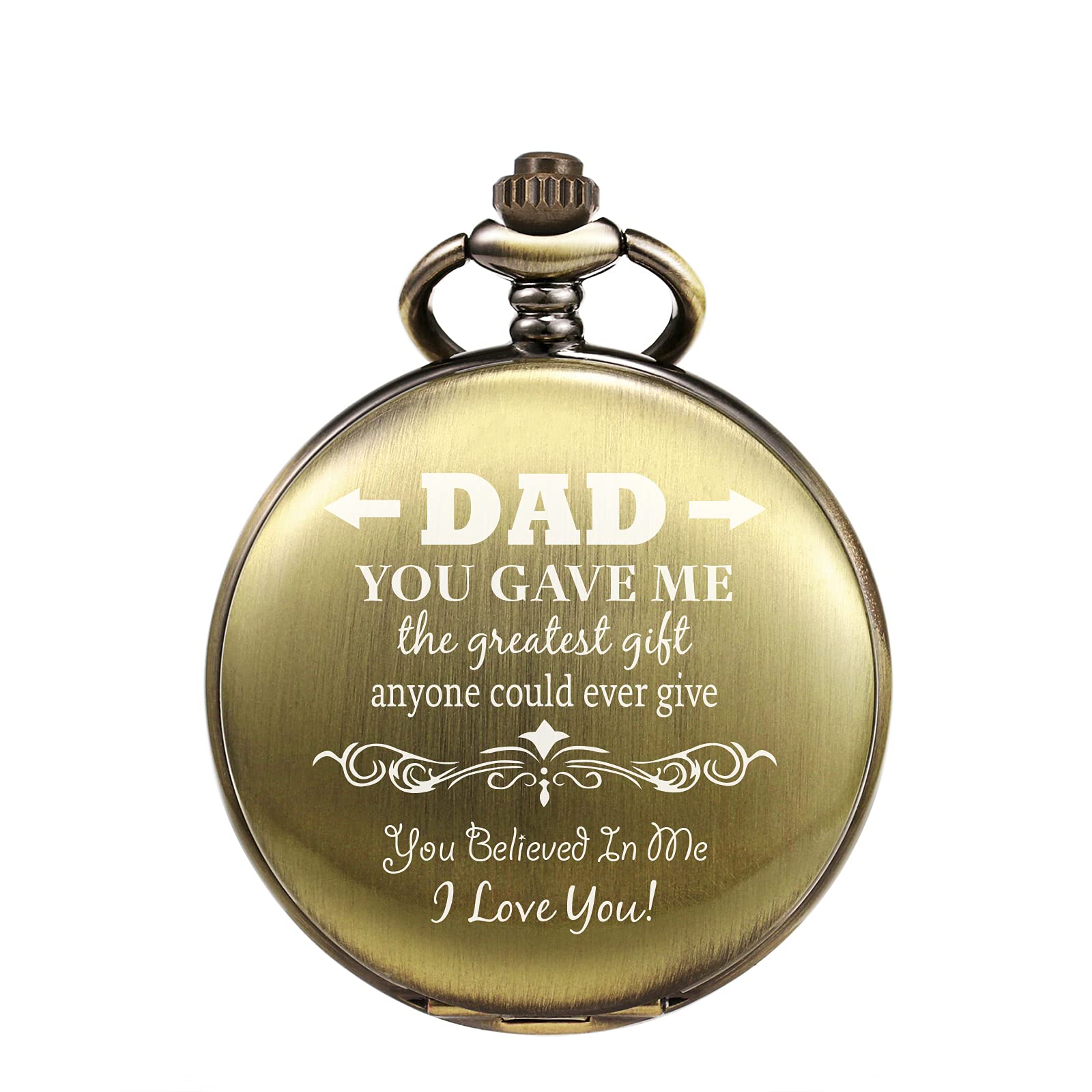 TREEWETO Engraved Bronze Pocket Watch Gift for Dad, Men, Father, Father-in-Law, Birthday Christmas Memory Gifts Present to Papa Daddy