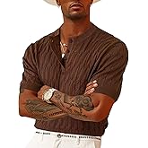 OYOZONE Men's Knit Polo Shirts Short Sleeve Texture Henley Shirts Knitted T-Shirts Casual Lightweight Golf Shirts