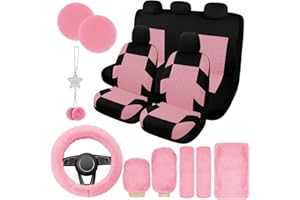 JINGSEN 17 Car Seat Cover Full Set for Women,Universal Car Seat Cover,Plush Steering Wheel Cover,Fluffy Soft Wool Handbrake Gear,Suspension Accessories Full SUV(Patterned Black