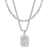YANCHUN Initial A-Z Letter Pendant Necklace Mens Capital Square Initial Letter Pendant Necklace Silver Layered Necklace Personalized Jewelry Gifts