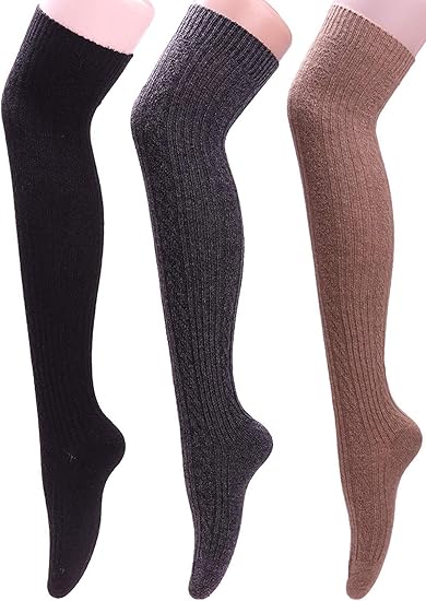 Womens Winter Warm Wool Knit Over Knee High Boot Socks Leg Wamers 3 Pairs A304 3pcs Solid Color At Amazon Women S Clothing Store