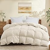 Joysoul Queen Size Down Comforter - All Season Ultra Soft Goose Down & Feather Fiber Fill, Luxury Hotel Cream Duvet Insert with Corner Tabs (88" X 88")