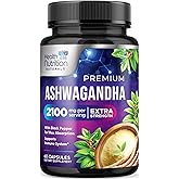 Ashwagandha Supplements - 2100mg Ashwagandha Capsule for Women & Men, Natural Antioxidant Support, Ashwa Root Extract, Extra Strength Calm Support with Black Pepper, Vegan & Gluten Free - 60 Capsules