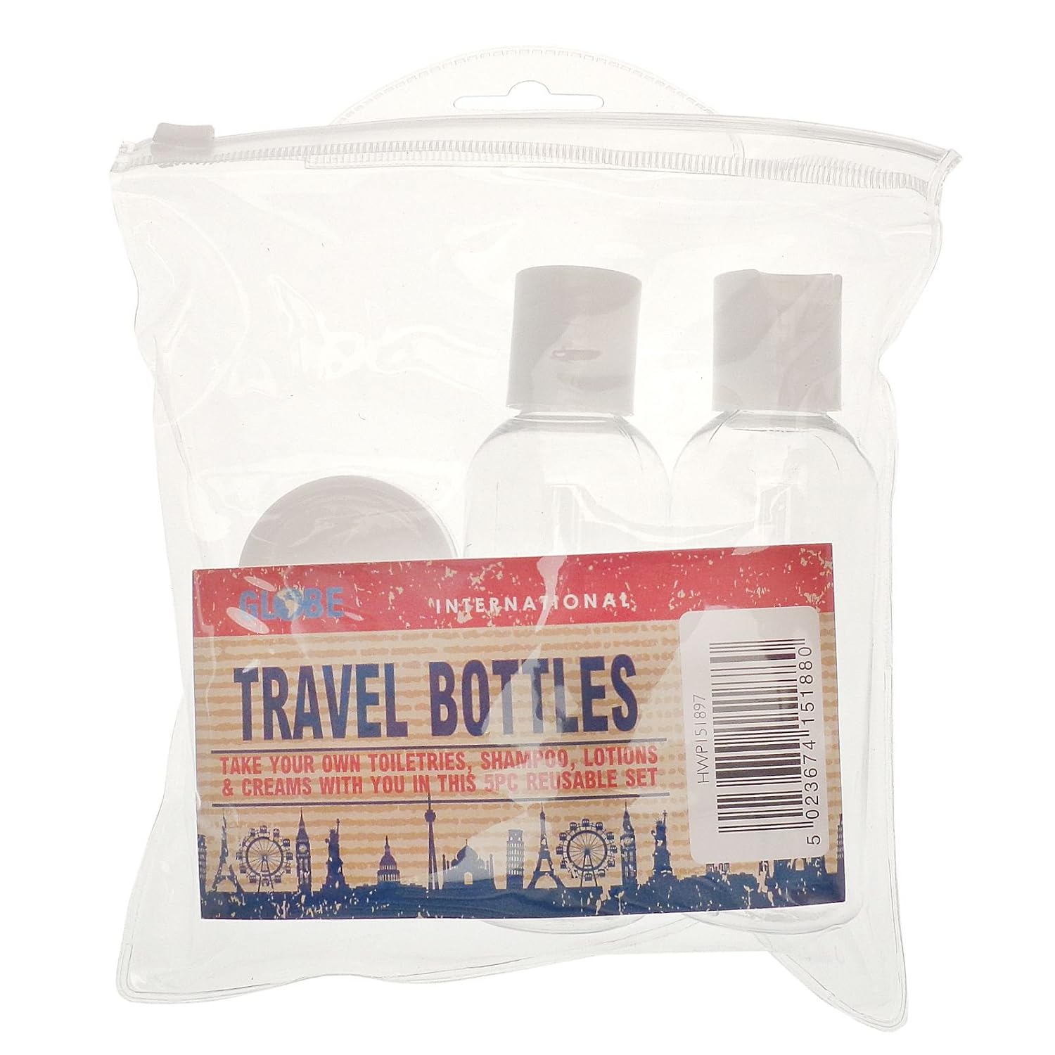 Globetrek International 5 Piece Reusable Travel Bottle Set for Hand