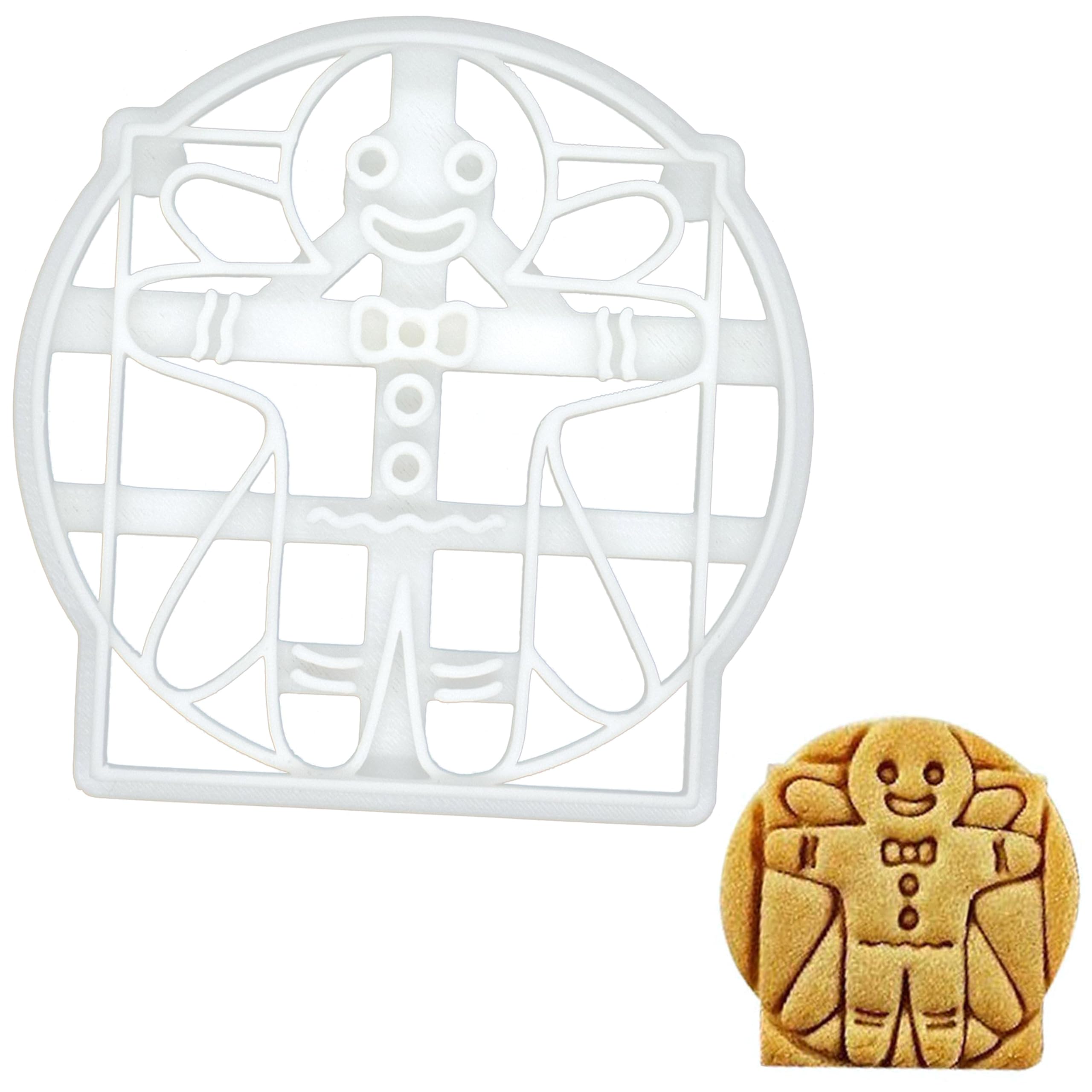 BAKERLOGY Vitruvian Gingerbread Man Cookie Cutter - Detailed Biscuit Cutter Design for Baking and Crafts, Ideal on Fondant, Dough, Clay