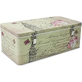 DreamsEden Tin Metal Keepsake Box, Small Storage Box with Hinged Lid, Vintage Decorative Memory Container Case Gift Boxes for Keepsakes Wedding Card Letter Artwork Photos Seed, 11.5L x 6W x 4.375H in