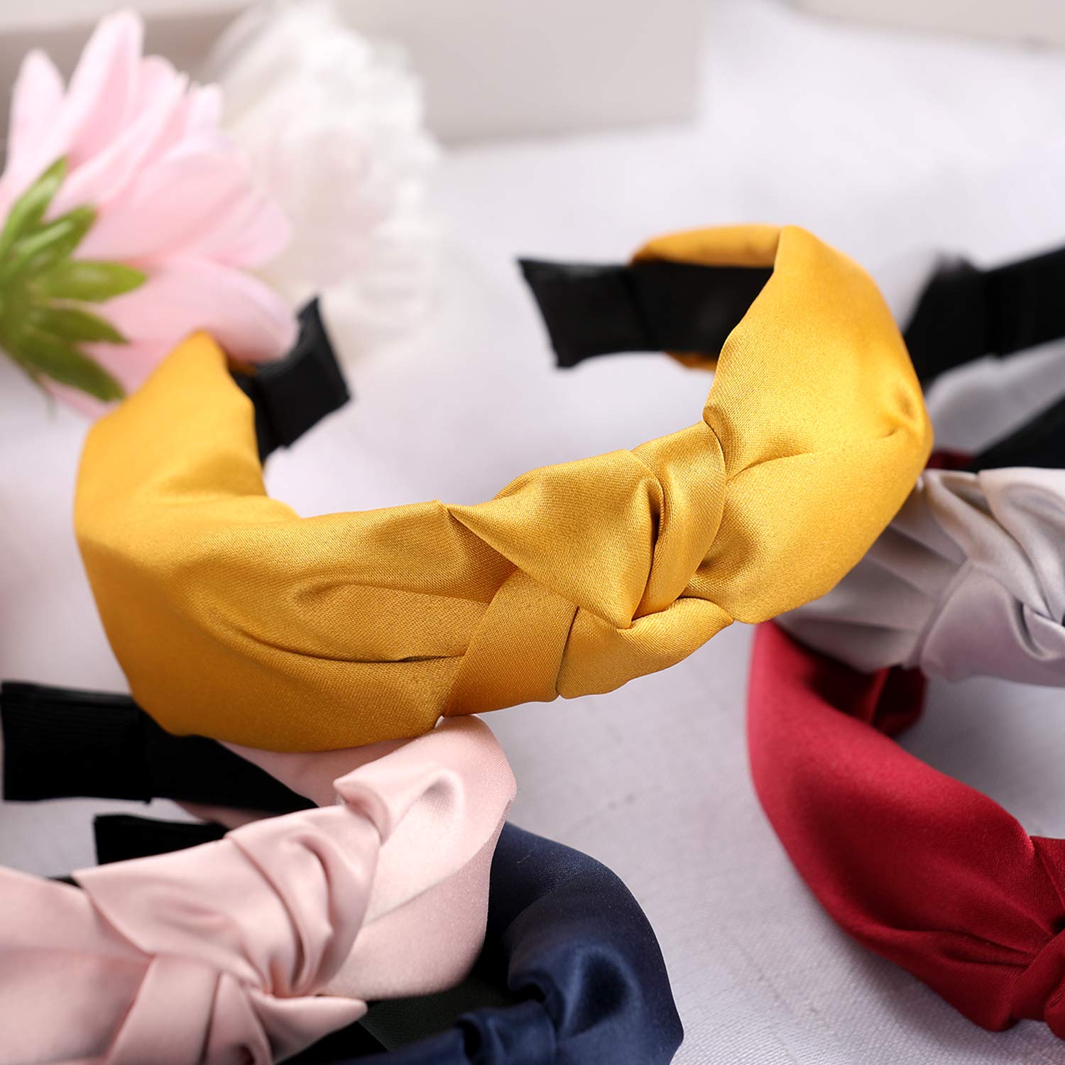 Satin Headbands for Women Girls, Funtopia 9 Pcs Wide Plain Turban Twist knotted Headband Fashion Cross Knot Hair Bands with Solid Colors : Beauty