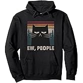 Retro Ew People Black Cat Funny Anti Social Introvert Pullover Hoodie