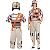 Takuvan Halloween Costume Adult Men Chavo Striped Shirt Suspenders Pants Hat Mexican TV 4Pcs Cosplay Party Plus Size Suit