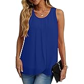 IWOLLENCE Womens Summer Tank Tops Sleeveless Chiffon Double Layers Blouse Loose Round Neck Casual Shirts