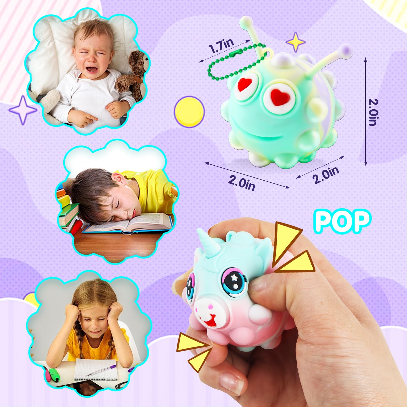 Party Favors for Kids,3D Animal Pop Balls Fidget Toys,Birthday Gifts,Goodie Bag Stuffers,Pinata Stuffers,Carnival Prizes,Treasure Box Toys,Prizes for Kids Classroom