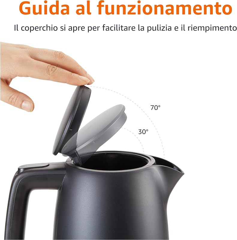 Bollitore Elettrico 1,7L, 2200 W, Senza BPA con Base a 360°, Spegnimento Automatico e Filtro Anticalcare Estraibile, Nero Opaco