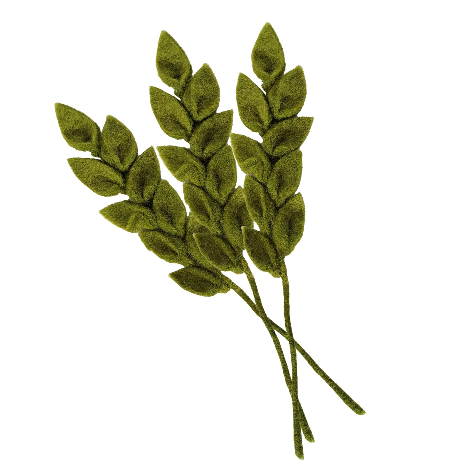 your castle Branch with Leaves Foliage Felt Flowers, Handmade Decorative Flowers, Fair Trade, Sustainable Felt Decoration, Realistic Artificial Flowers, Pack of 3 in Green