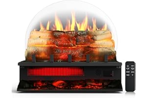 Rintuf Electric Fireplace Logs Set, 1500W Fireplace Insert Log Heater, Overheat Protection, Remote Control, Timer, 5 Flame Brightness/Speed & 4 Flame Sound, 20" Black Fireplace for Living Room Bedroom