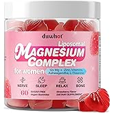 12-in-1 Magnesium Complex Gummies for Women, 1000mg Liposomal Magnesium Glycinate Citrate Malate Oxide Supplement with D3, Methylated B6&12, Zinc for Relax, Sleep, Bone, Muscle Health, Vegan, 60 Chews